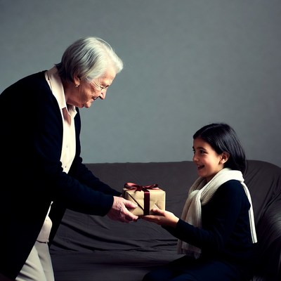 Grandmother giving gift to girl