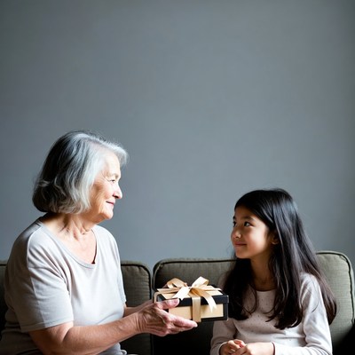 Grandmother giving gift to granddaughter
