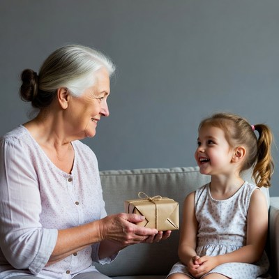 Grandmother giving gift to granddaughter