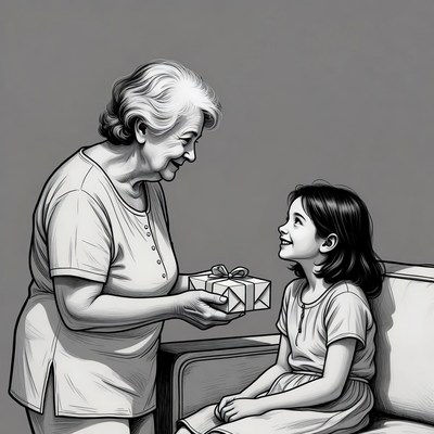 Grandmother giving gift to girl