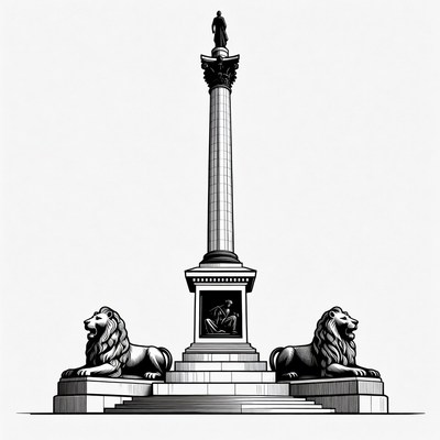 Nelson's Column with Lions Illustration