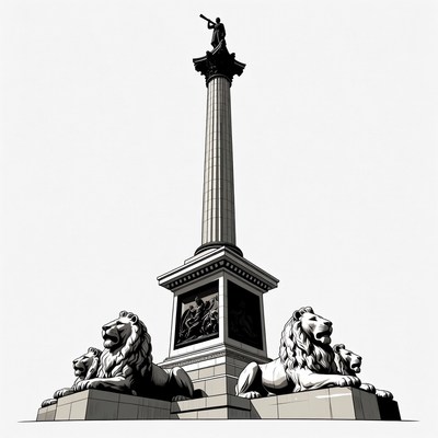 Nelson's Column with Lions Illustration