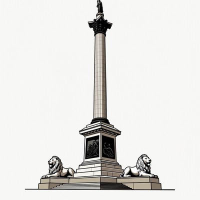 Nelson's Column with Lions Illustration