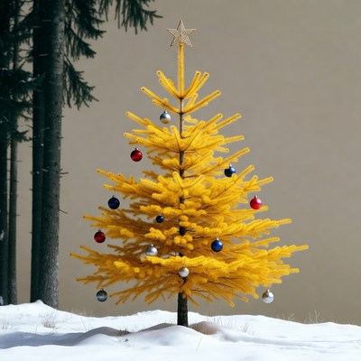 Yellow Christmas Tree with Ornaments