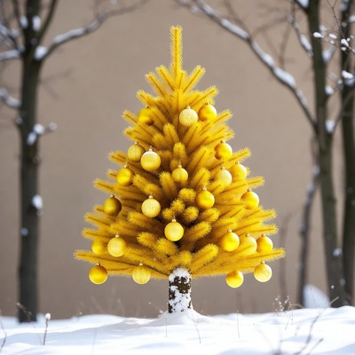 Yellow Christmas Tree with Gold Ornaments