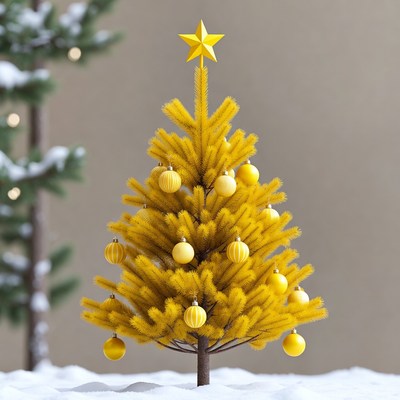 Yellow Christmas Tree with Ornaments
