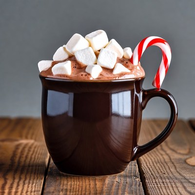 Hot Chocolate with Marshmallows and Candy Cane