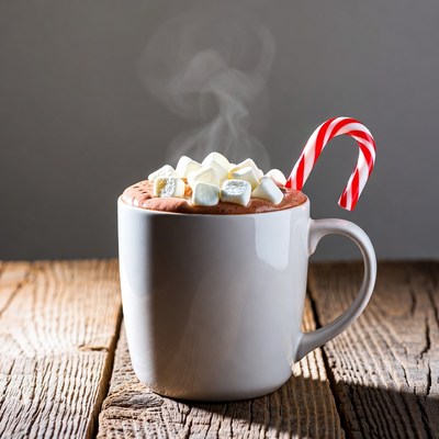 Hot Chocolate with Marshmallows and Candy Cane