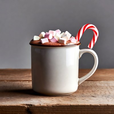 Hot Chocolate with Marshmallows and Candy Cane