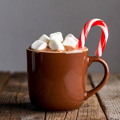 Hot Chocolate with Marshmallows and Candy Cane