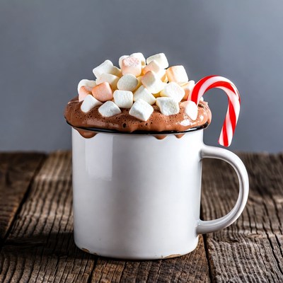 Hot Chocolate with Marshmallows and Candy Cane