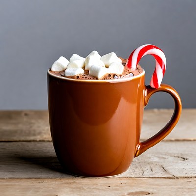 Hot Chocolate with Marshmallows and Candy Cane