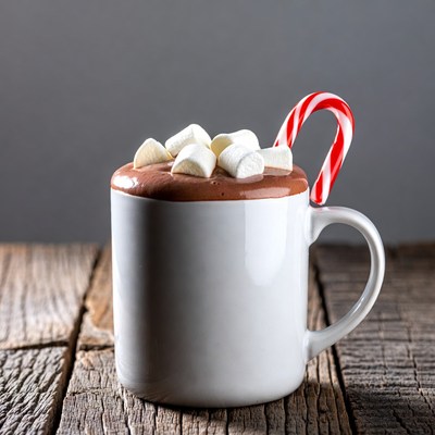 Hot Chocolate with Marshmallows and Candy Cane