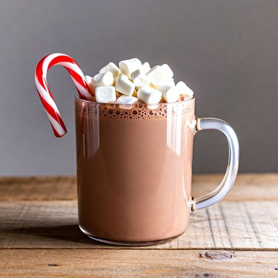 Hot Chocolate with Marshmallows and Candy Cane