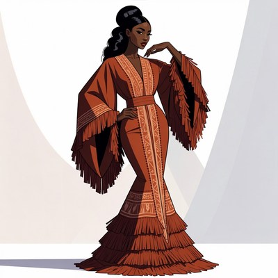 African-American woman in fringed gown