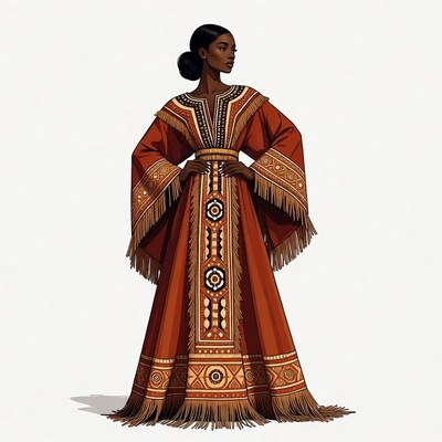African woman in ornate red dress