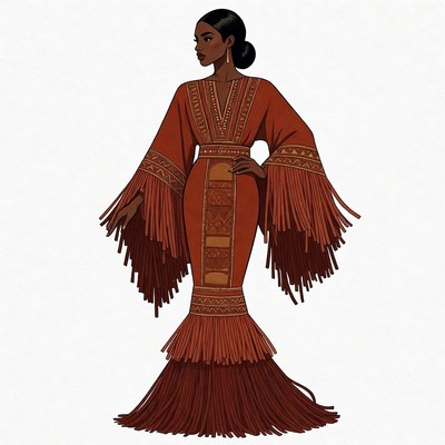 African-American woman in fringed gown