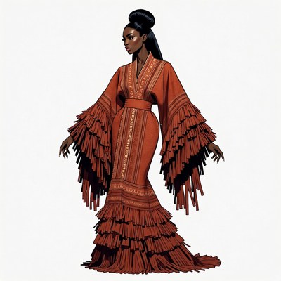 African-American woman in fringed red gown
