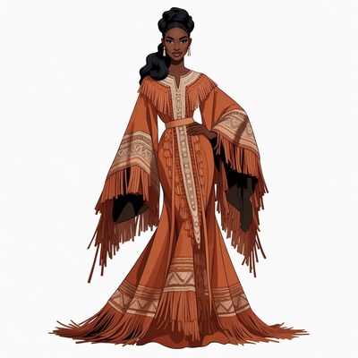 African-American woman in fringed gown