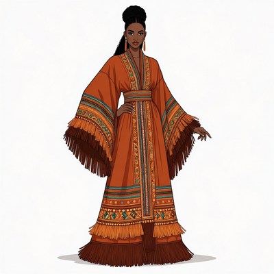 African-American woman in orange embroidered dress