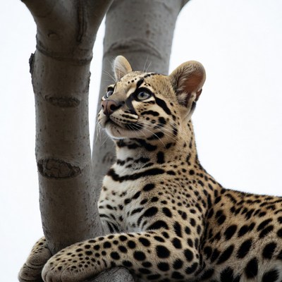 Jaguar cub lounging on tree branch