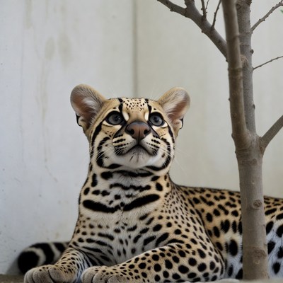 Jaguar cub next to tree branch