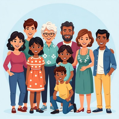 Diverse Family Portrait Illustration