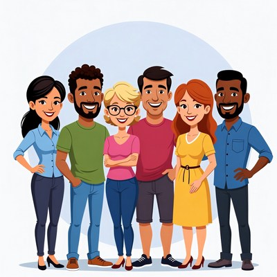 Diverse Group of Six People Illustration