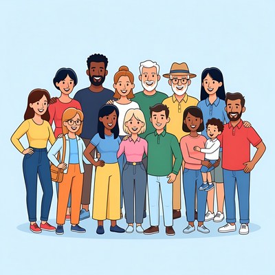 Diverse family group illustration