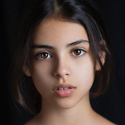 Young girl with dark hair close-up