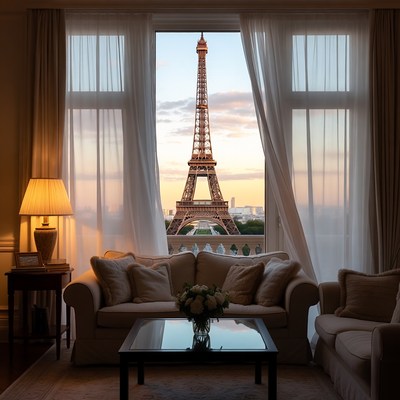 Eiffel Tower View from Luxury Hotel Room