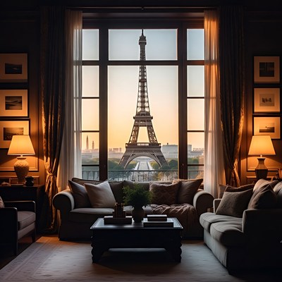 Eiffel Tower View from Luxurious Living Room