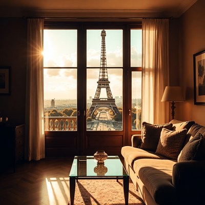 Eiffel Tower View from Luxury Hotel Room