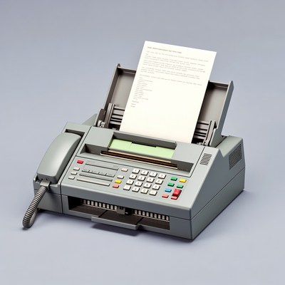 Vintage fax machine with paper