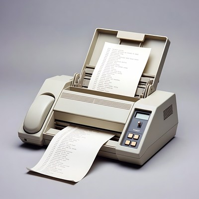 Vintage fax machine printing documents