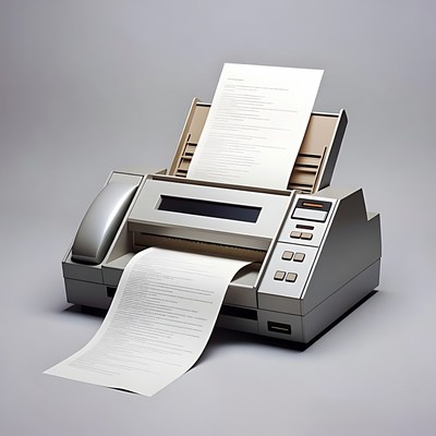 Vintage fax machine printing documents