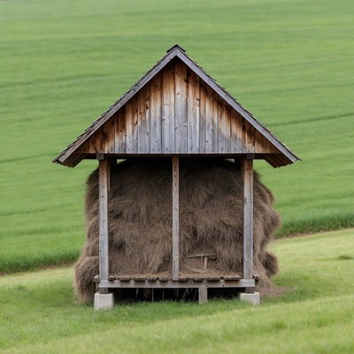 Hay Stacked in Wooden Shelter