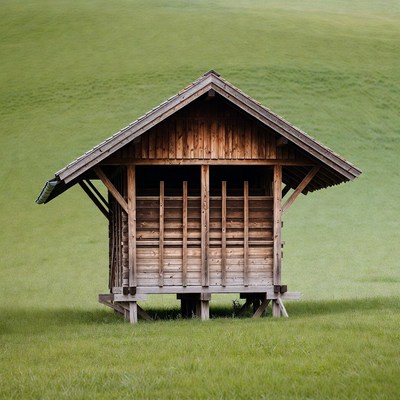Wooden Shed on Green Hill