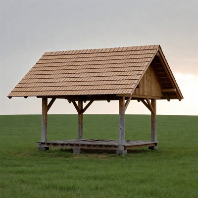 Wooden Gazebo on Green Field