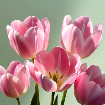 Pink Tulips on Green Background