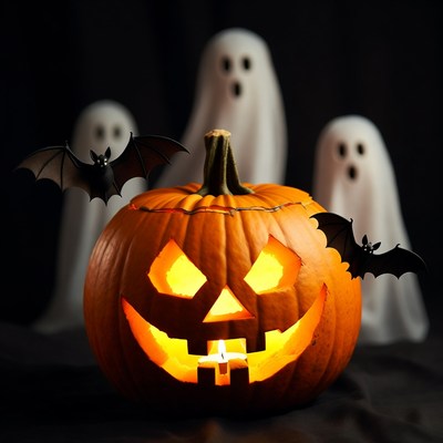 Jack-o'-lantern with Ghosts and Bats