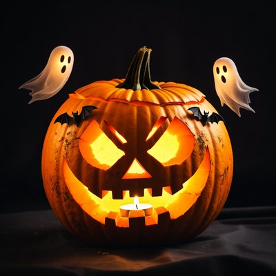 Jack-o'-lantern with ghosts and bats