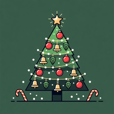 Illustrated Christmas Tree with Ornaments