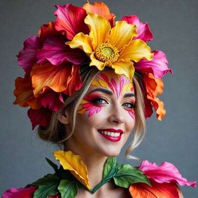 Woman with vibrant flower headdress