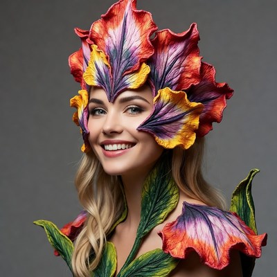 Blonde woman wearing flower headdress