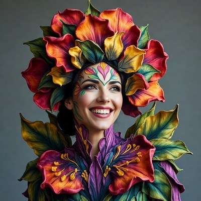 Woman in vibrant floral headdress