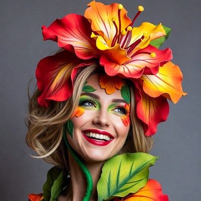 Woman with vibrant flower headpiece