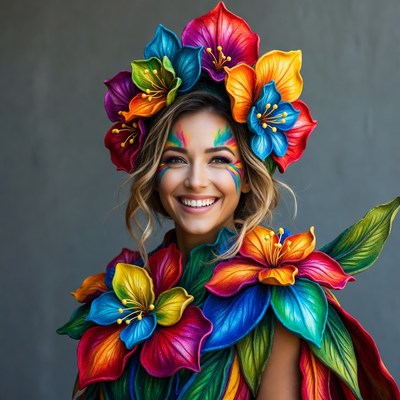 Woman in colorful floral headdress