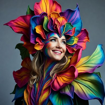 Woman in Vibrant Flower Headpiece