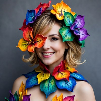 Woman wearing colorful flower headdress